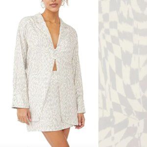 Free People 'Beatrice' Satin Long Sleeve Patterned Mini Skirt Set in Silver